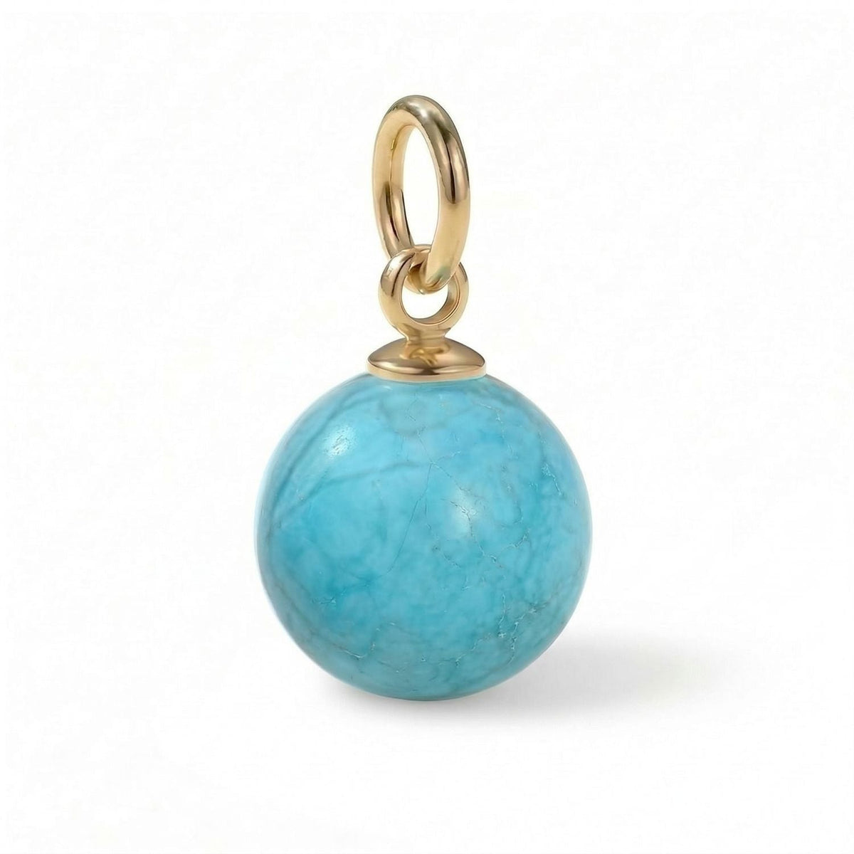 18 Karat Gold PVD Stainless Steel Round Reconstituted Turquoise Charm
