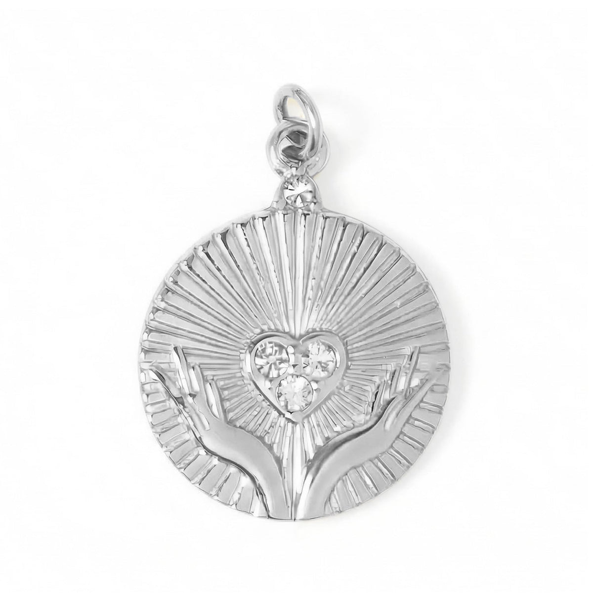 Stainless Steel Crystal Open Hands Medallion Charm