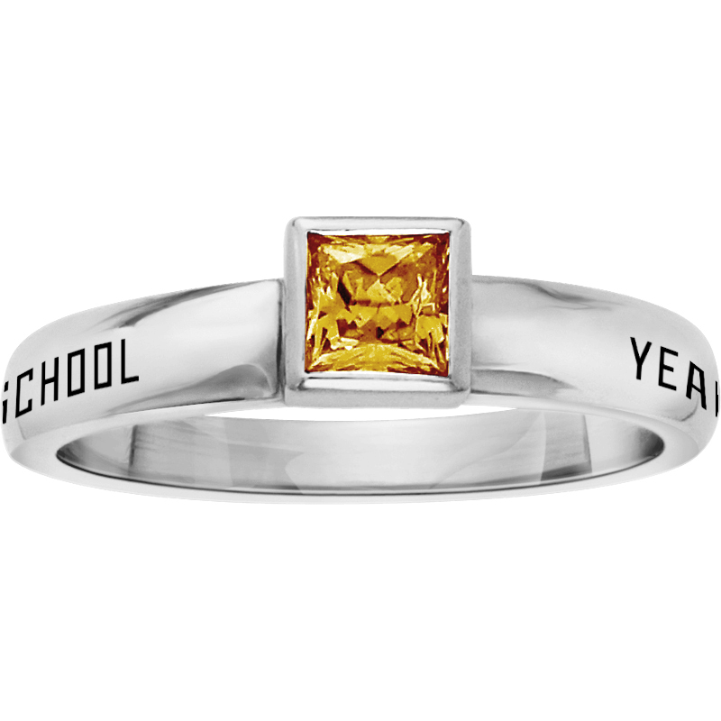 Promo Slim Band Square Birthstone Class Ring