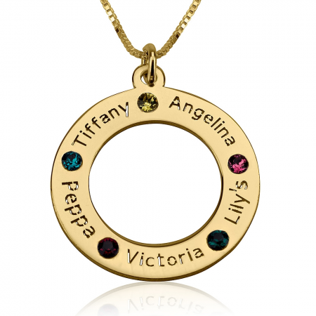 24K Gold Plated Family Birthstone Necklace