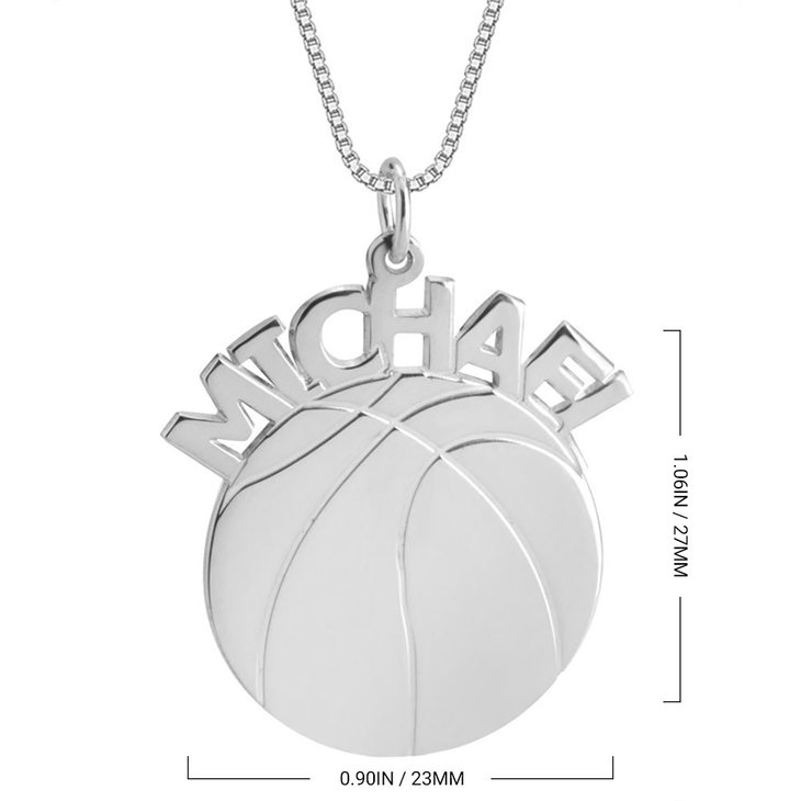 Sterling Silver Basketball Name Necklace