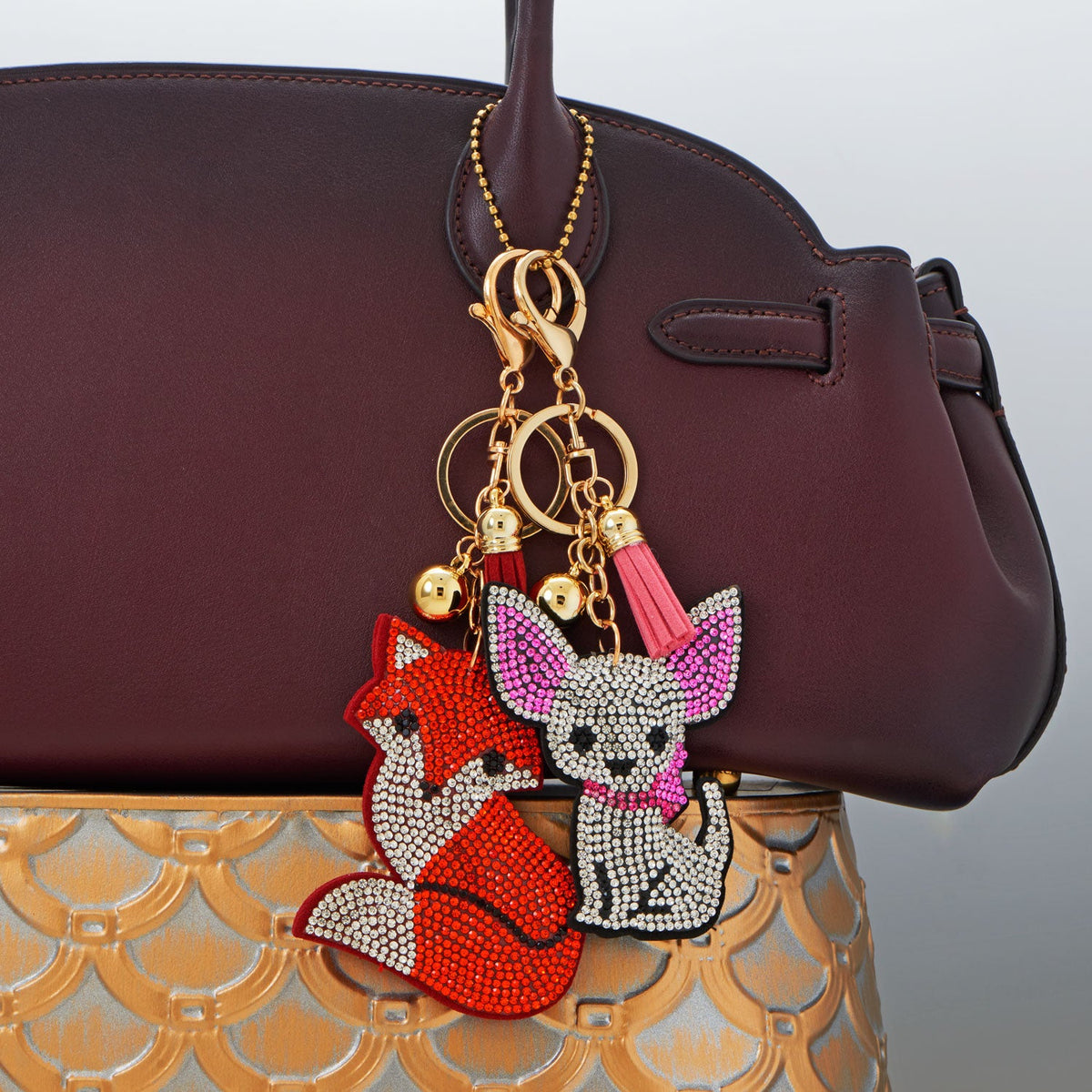 Gold Tone Sweet Crystal Fox Bag Charm