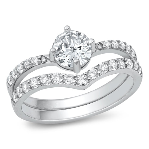 Juego de alianzas de boda en V de plata de ley