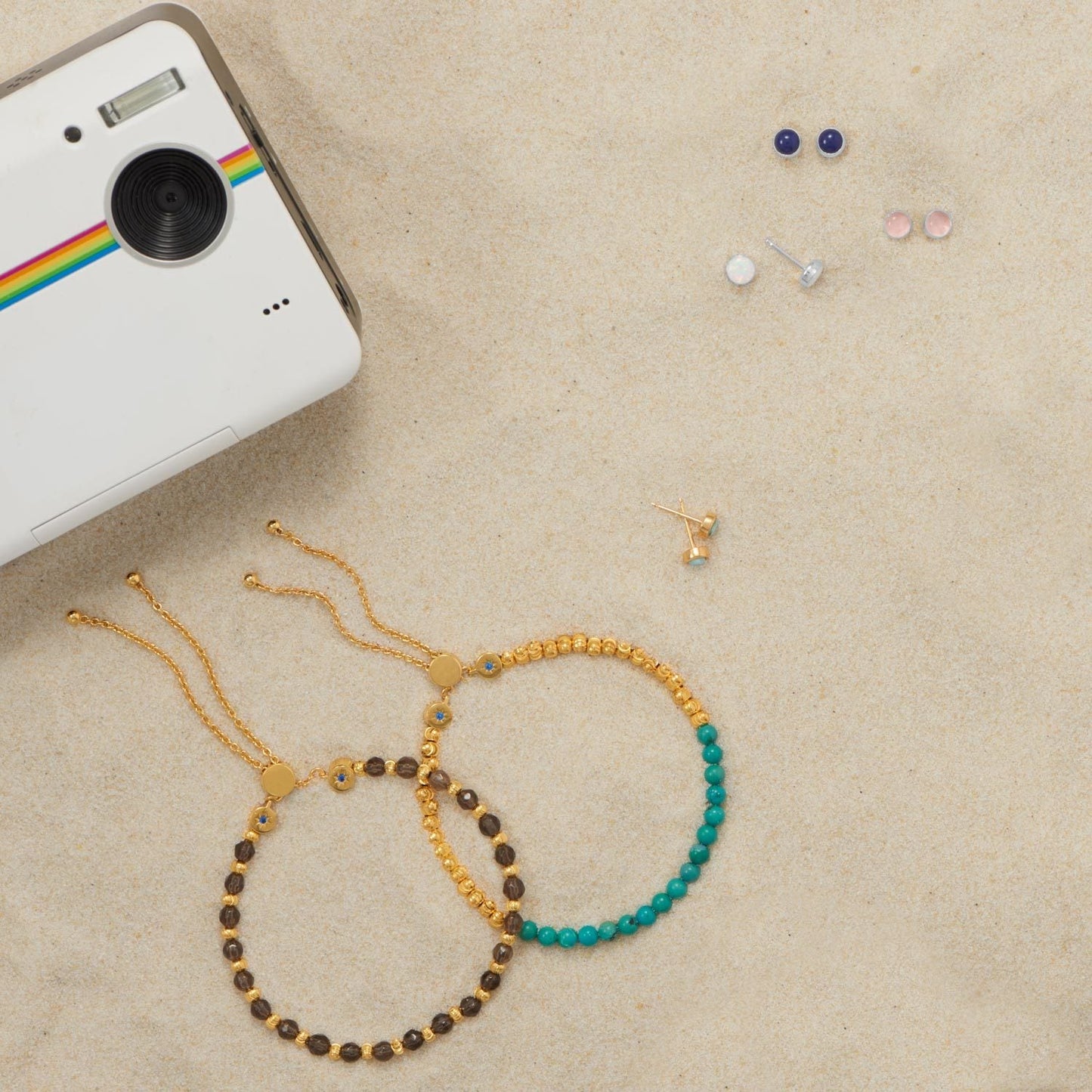 Juego de 3 tachuelas de botón de ópalo blanco sintético, lapislázuli y cuarzo rosa