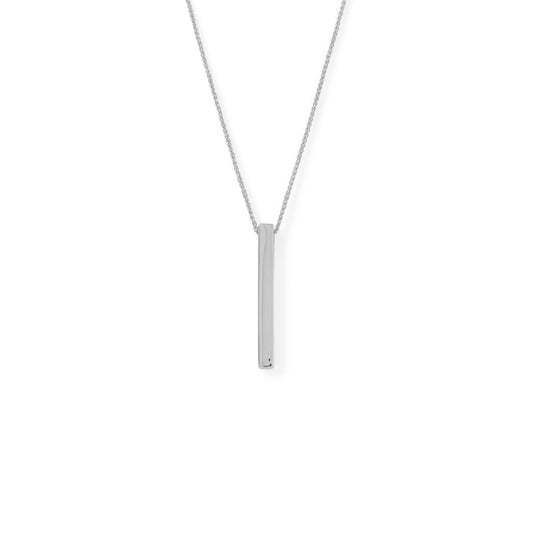 Four Sided Rhodium Plated Vertical Bar Drop Necklace