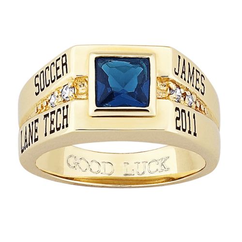 Anillo de clase con circonita y piedra cuadrada Celebrium de color amarillo para hombre