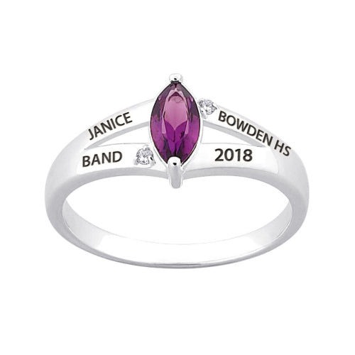Sterling Silver Marquise Birthstone & CZ Class Ring