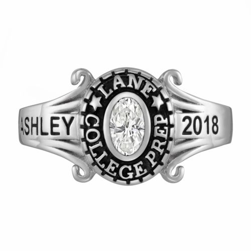 Sterling Silver Rhodium-Plated Traditional Swirl Class Ring