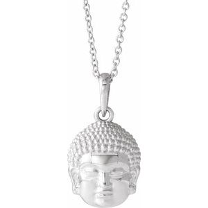 Platinum 14.7x10.5 mm Meditation Buddha 16-18" Necklace