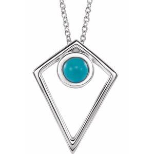 Platinum Turquoise Cabochon Pyramid 24" Necklace