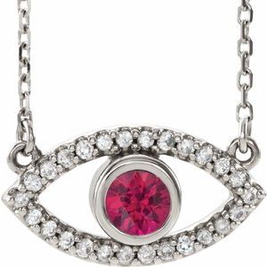 Sterling Silver Ruby & White Sapphire Evil Eye 18" Necklace