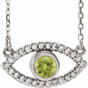 Sterling Silver Peridot & White Sapphire Evil Eye 16" Necklace