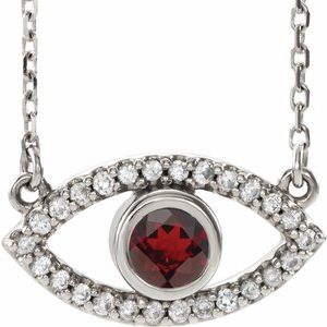 Sterling Silver Garnet Mozambique & White Sapphire Evil Eye 18" Necklace