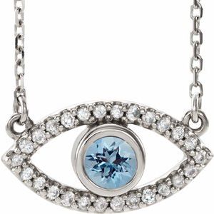 Sterling Silver Aquamarine & White Sapphire Evil Eye 18" Necklace
