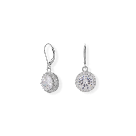 Round CZ with Halo Edge Lever Earrings