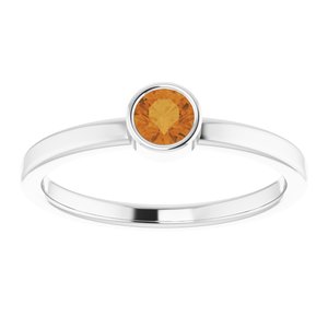 Platinum 4 mm Round Citrine Ring