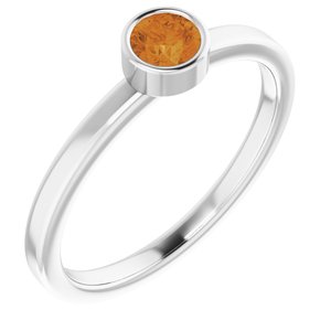 Rhodium-Plated Sterling Silver 4 mm Round Imitation Citrine Ring