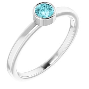 Rhodium-Plated Sterling Silver 4 mm Round Imitation Blue Zircon Ring