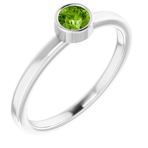 Rhodium-Plated Sterling Silver 4 mm Round Imitation Peridot Ring