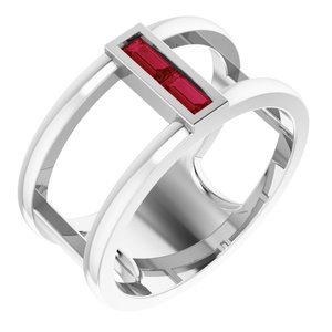 Sterling Silver Ruby Baguette Ring