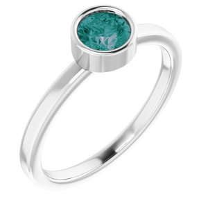 Rhodium-Plated Sterling Silver 5 mm Round Imitation Alexandrite Ring