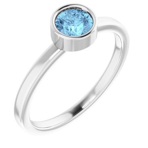 Rhodium-Plated Sterling Silver 5 mm Round Aquamarine Ring