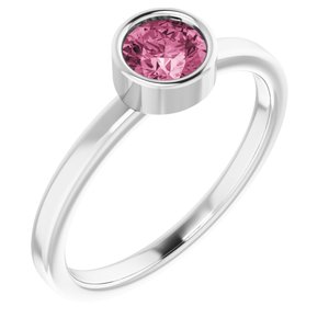 Anillo Redondo De Turmalina Rosa Imitación De 5 Mm En Plata De Ley Rodiada