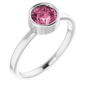 Anillo Redondo De Turmalina Rosa Imitación De 6 Mm En Plata De Ley Rodiada