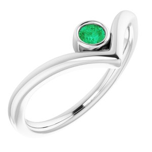 Sterling Silver Emerald Solitaire Bezel-Set "V" Ring