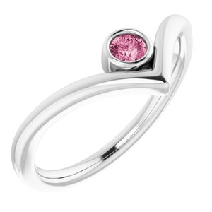 Platinum Pink Tourmaline Solitaire Bezel-Set "V" Ring