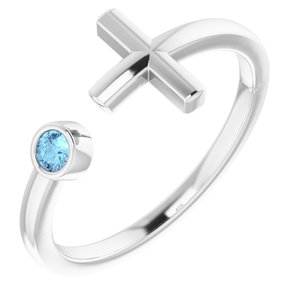Platinum Aquamarine Negative Space Cross Ring