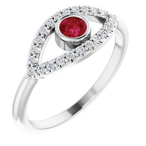 Sterling Silver Ruby & White Sapphire Evil Eye Ring