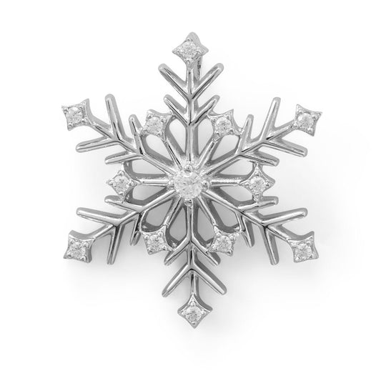 Diapositiva de copo de nieve con circonita cúbica de 6 puntos chapada en rodio