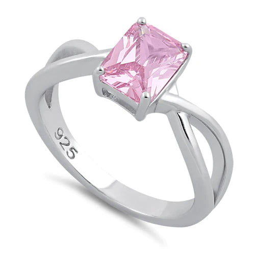 Anillo de plata de ley con circonita rosa y talla esmeralda 