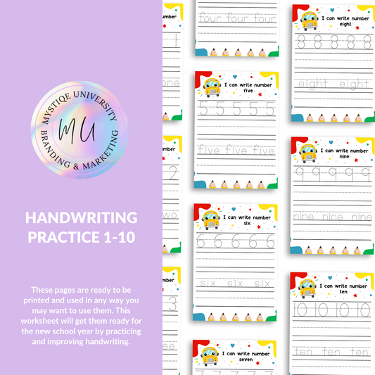 KDP Handwriting Practice 1-10