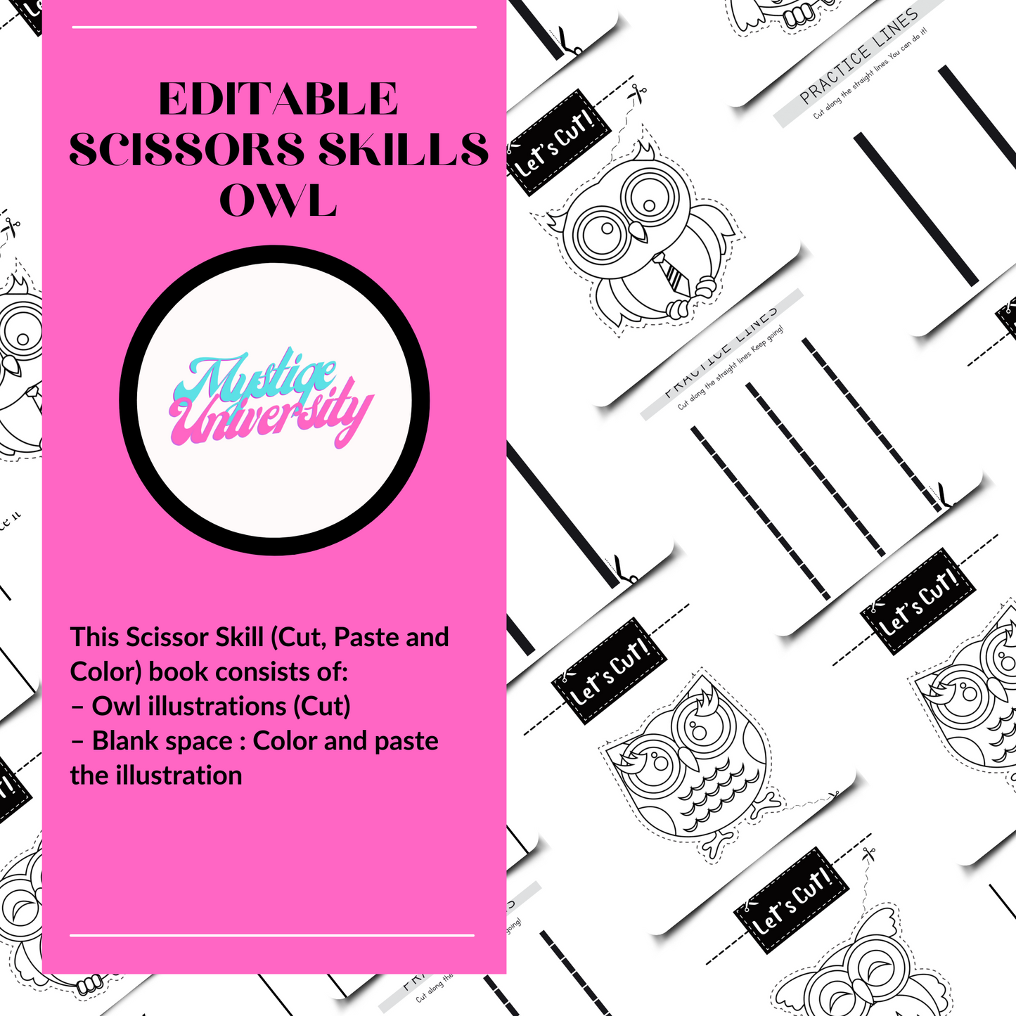 KDP Canva Editable Scissors Skills Owl