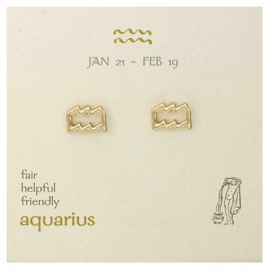 Aquarius Zodiac Gold Post Earrings