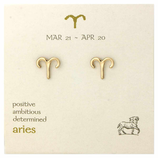 Aries Zodiac Gold Post Earrings