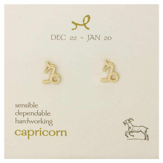 Capricorn Zodiac Gold Post Earrings
