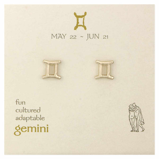 Gemini Zodiac Gold Post Earrings