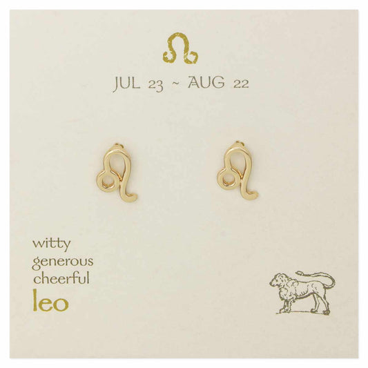 Leo Zodiac Gold Post Earrings