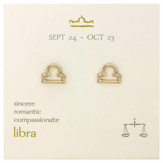 Libra Zodiac Gold Post Earrings