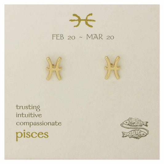 Pisces Zodiac Gold Post Earrings