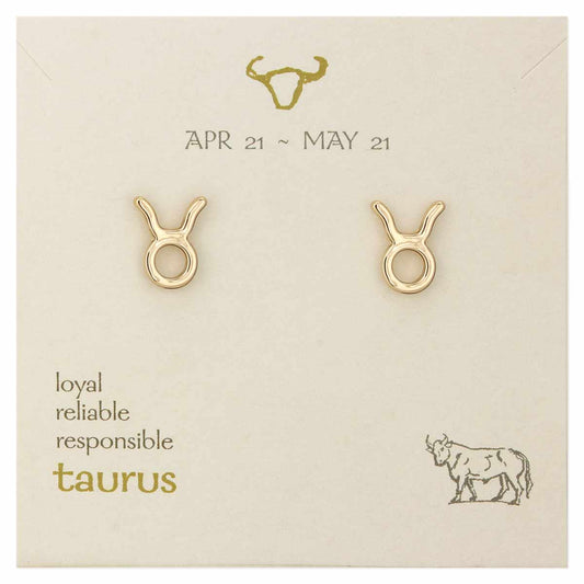 Taurus Zodiac Gold Post Earrings