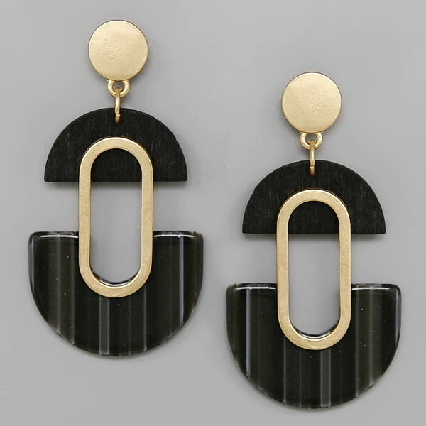Wooden And Acetate Half Disc Drop Earrings