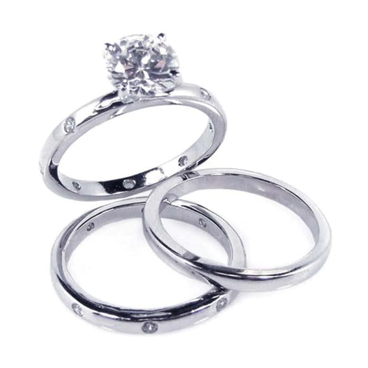 Sterling Silver Rhodium Plated Clear CZ Bridal Ring Set