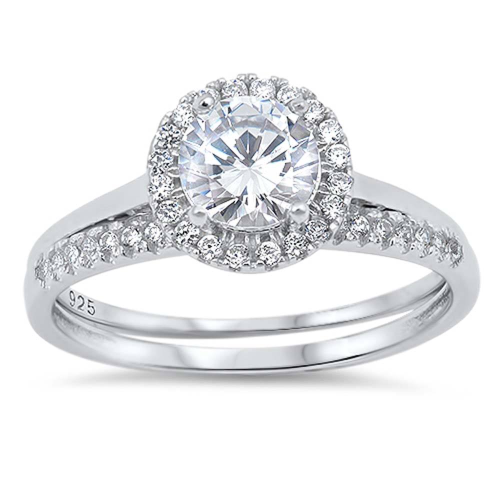 Anillo de bodas de plata de ley con circonita cúbica de forma redonda 