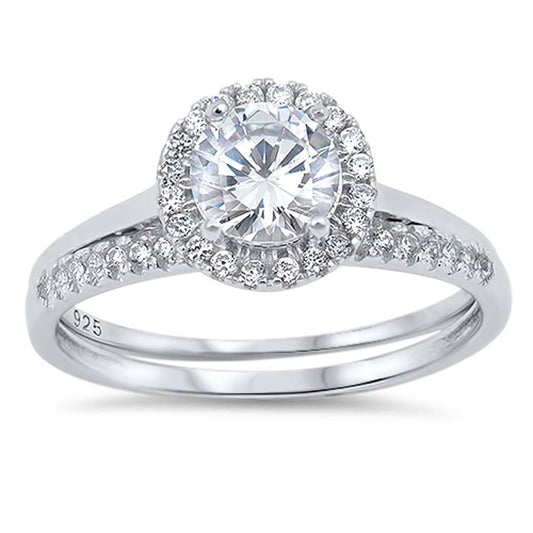 Anillo de bodas de plata de ley con circonita cúbica de forma redonda 