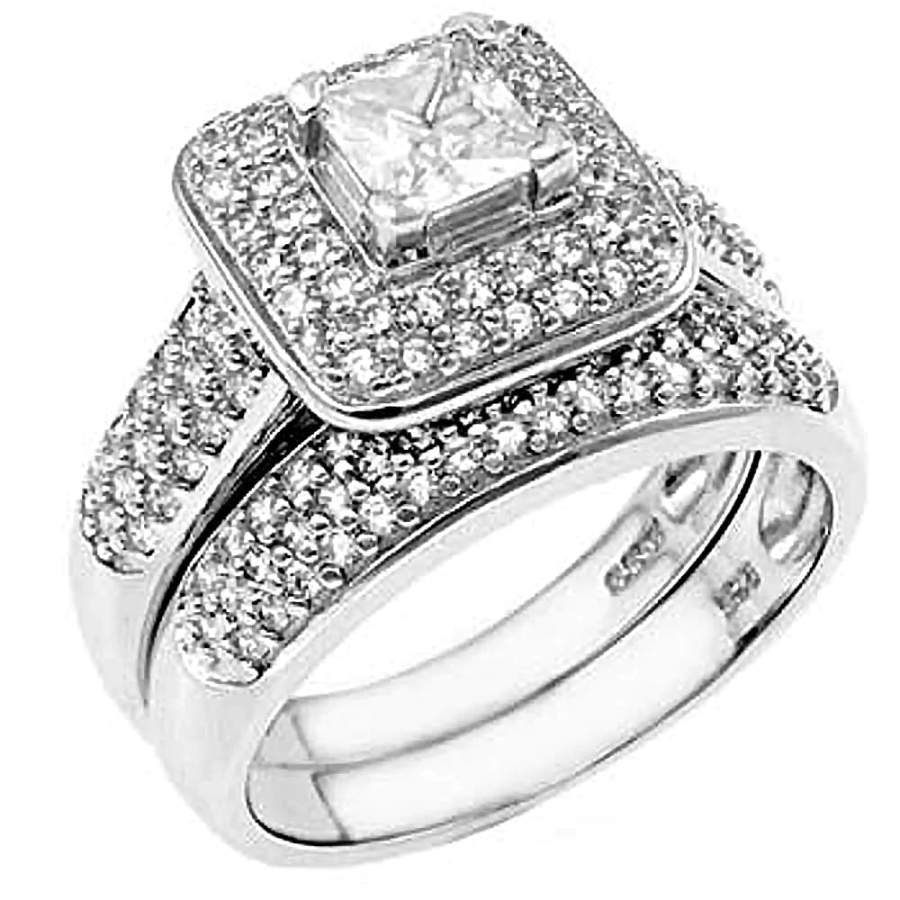 Sterling Silver Pave Set Round Cz Ring Set