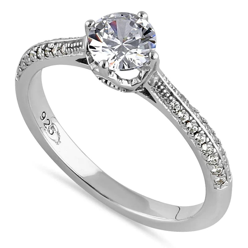 Sterling Silver Dainty Cathedral Round Cut Clear CZ Engagement Ring